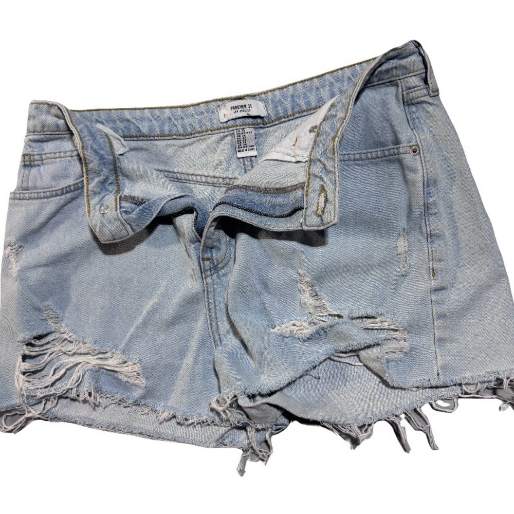 Forever 21 Light Blue Distressed High-Rise Denim Shorts